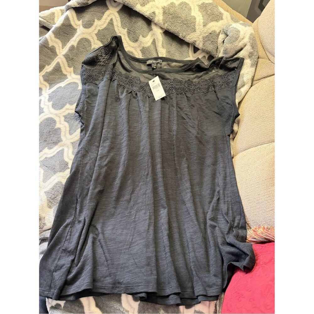 Lane Bryant Charcoal Gray Lace-Yoke Tunic Top